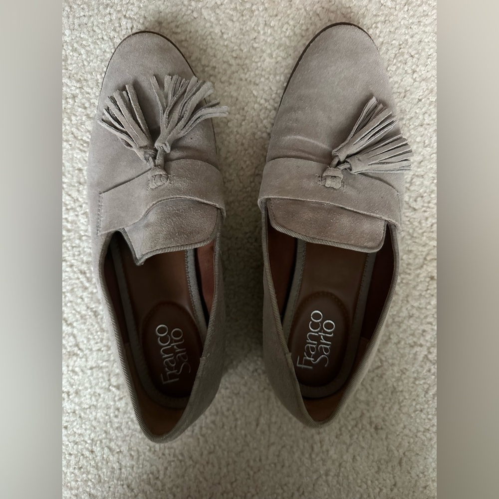 Franco Sarto Taupe Suede Tassel Loafers